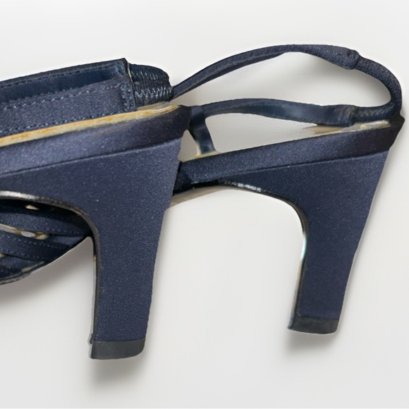Mootsies Tootsies Collection Vintage Navy Blue Satin Slingback Block Heel 7.5M - Picture 2 of 6